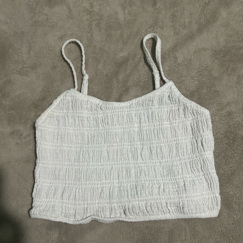 White Smocked Spaghetti Strap Crop Top - Women